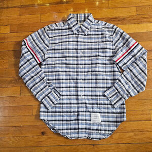 Men's Thom Browne Plaid Casual Button Down Shirt M Blue Black